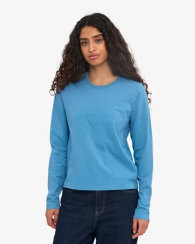Dams T-shirt med lång ärm i ekologiskt bomull – Seaside Blue