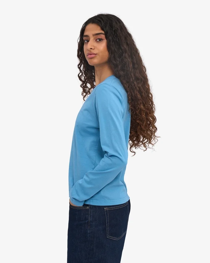 Dams T-shirt med lång ärm i ekologiskt bomull – Seaside Blue