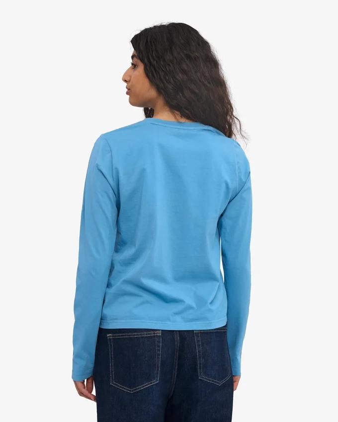 Dams T-shirt med lång ärm i ekologiskt bomull – Seaside Blue