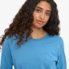 Dams T-shirt med lång ärm i ekologiskt bomull – Seaside Blue