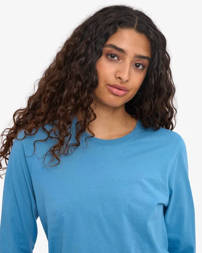 Dams T-shirt med lång ärm i ekologiskt bomull – Seaside Blue