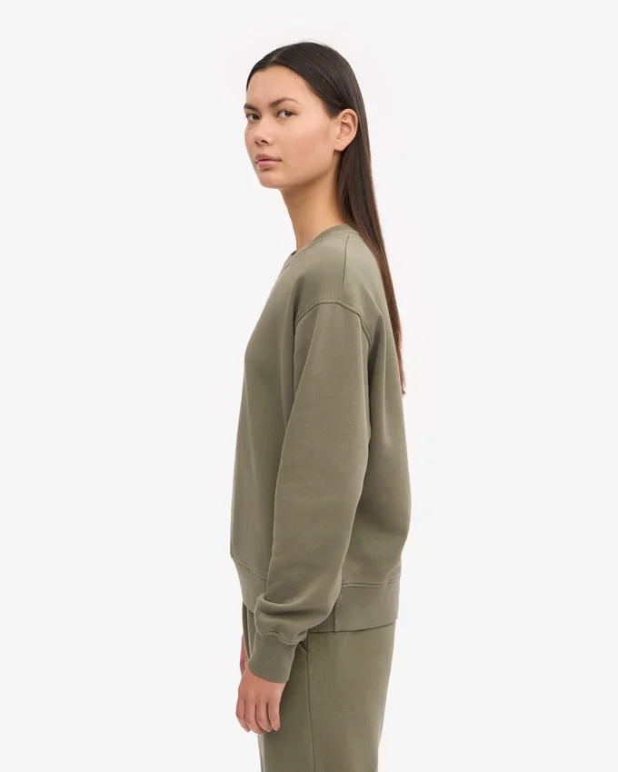 Damtröja Classic Organic Crew – dammig olivgrå