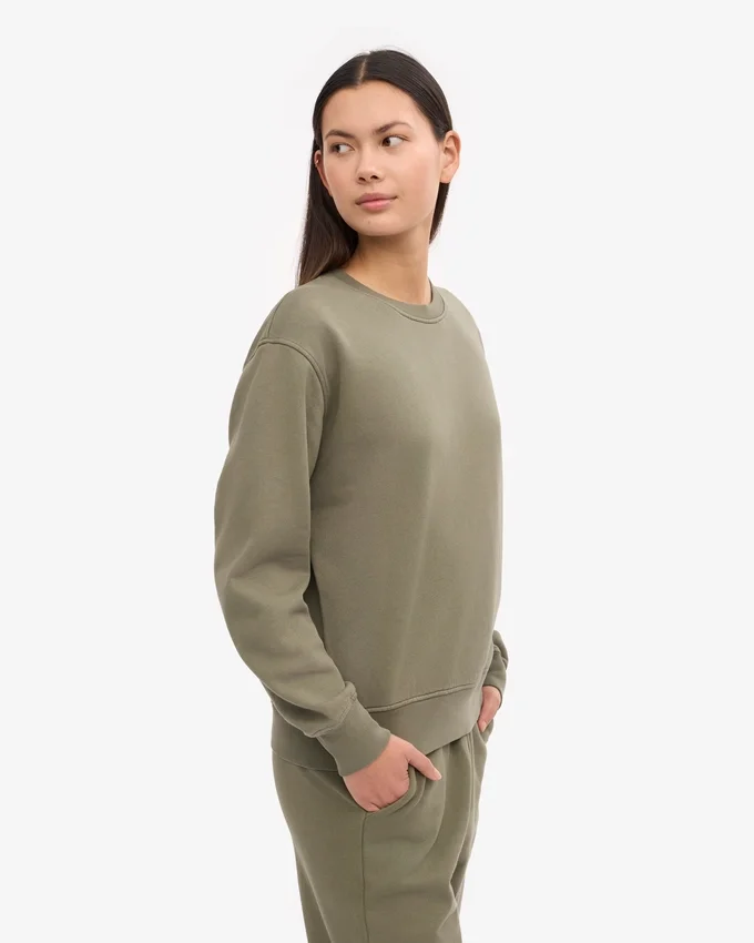 Damtröja Classic Organic Crew – dammig olivgrå