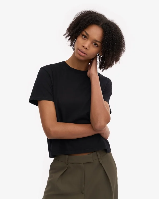 Ekologisk boxig crop-t-shirt – djupsvart