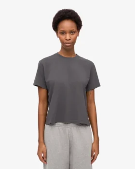 Ekologisk boxig crop-T-shirt – lavagrå