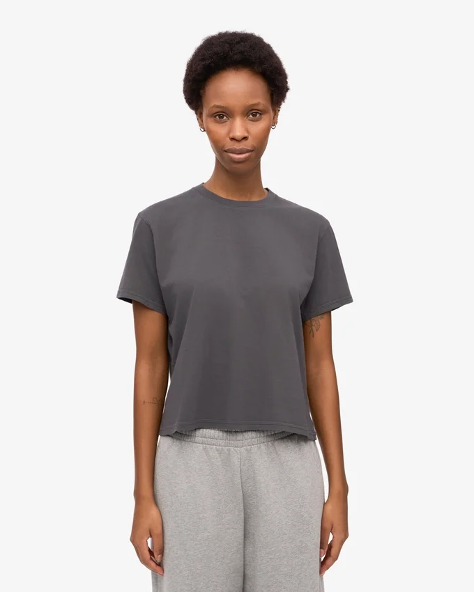 Ekologisk boxig crop-T-shirt – lavagrå