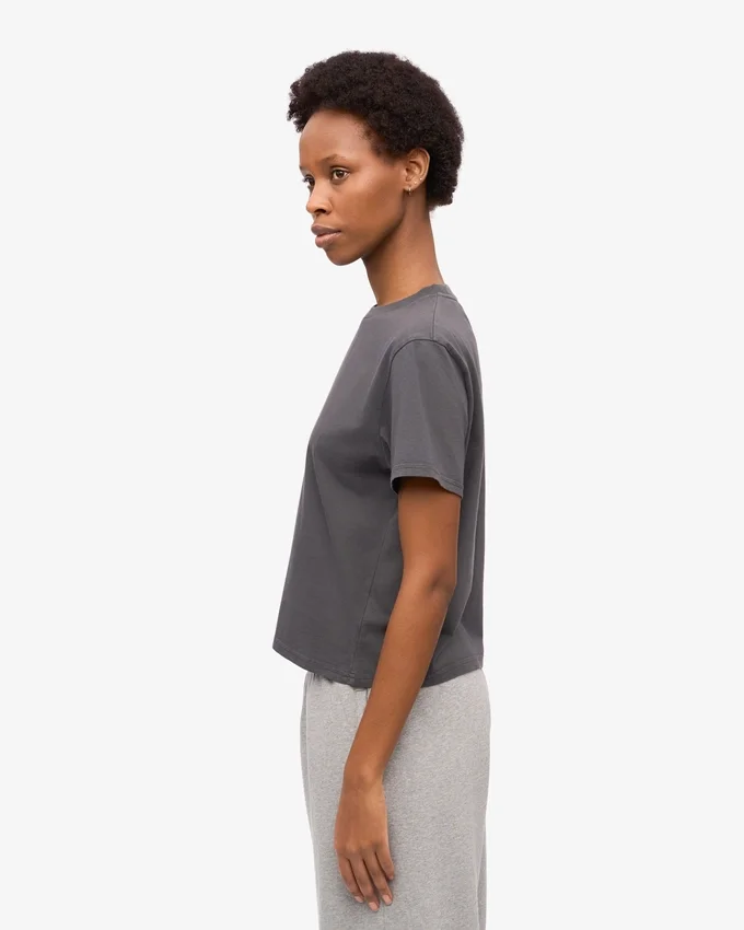 Ekologisk boxig crop-T-shirt – lavagrå