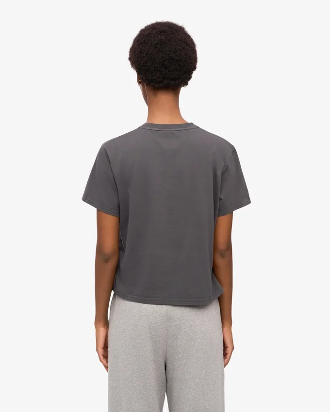 Ekologisk boxig crop-T-shirt – lavagrå