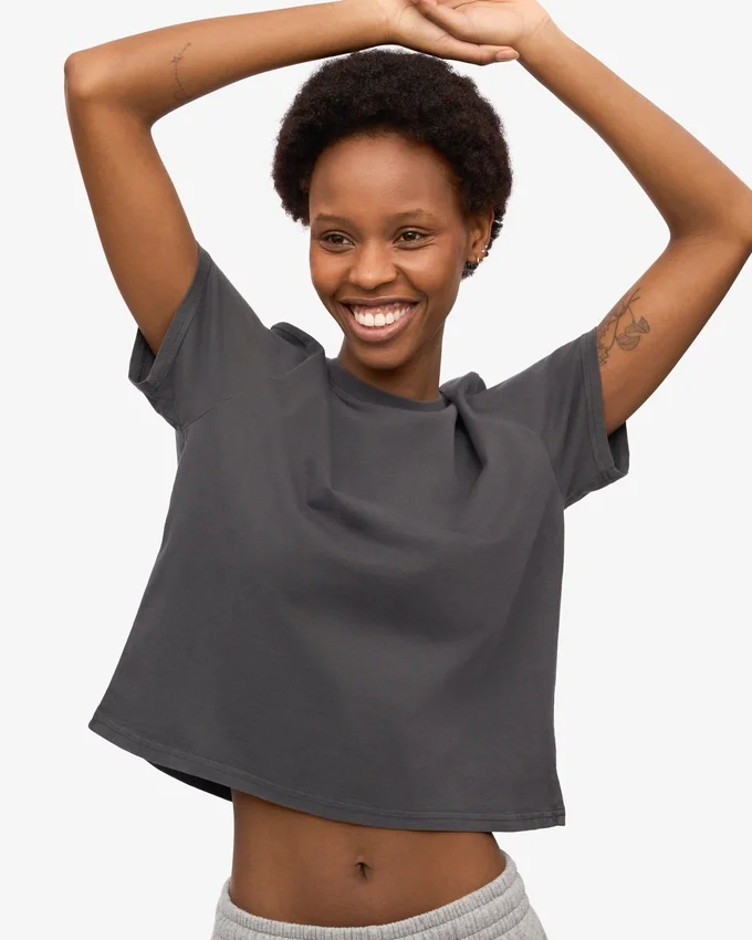 Ekologisk boxig crop-T-shirt – lavagrå