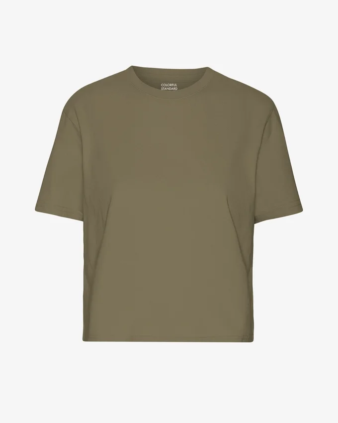 Ekologisk boxig kort T-shirt – Dusty Olive