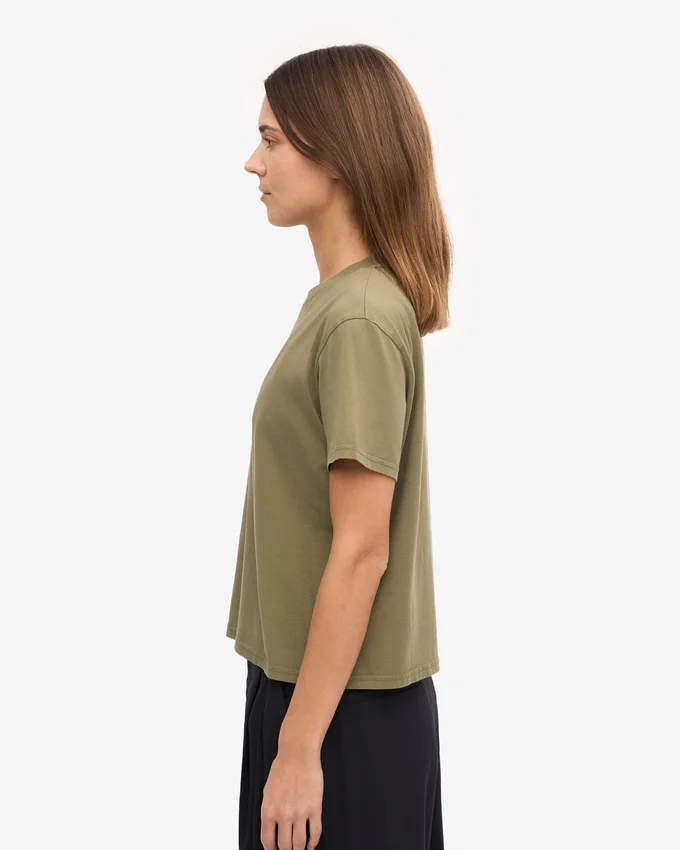 Ekologisk boxig kort T-shirt – Dusty Olive