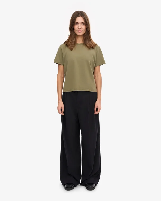 Ekologisk boxig kort T-shirt – Dusty Olive