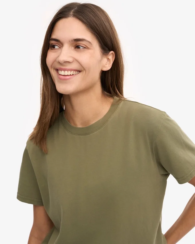 Ekologisk boxig kort T-shirt – Dusty Olive