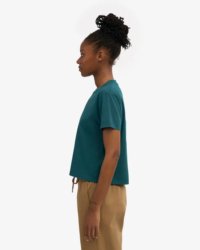 Ekologisk boxig kort T-shirt – havsgrön