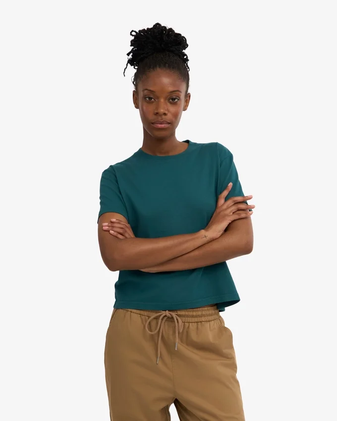 Ekologisk boxig kort T-shirt – havsgrön