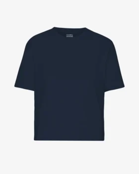 Ekologisk boxig kort T-shirt – marinblå