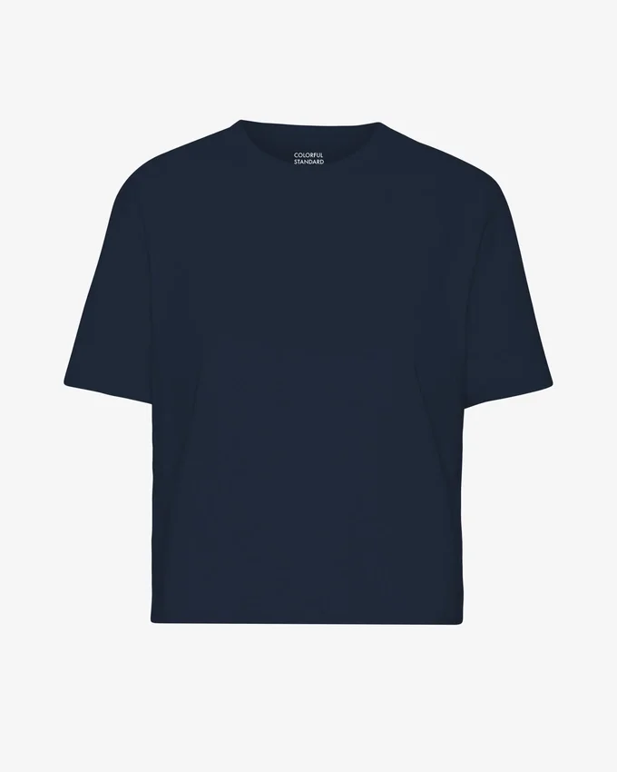 Ekologisk boxig kort T-shirt – marinblå