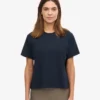 Ekologisk boxig kort T-shirt – marinblå