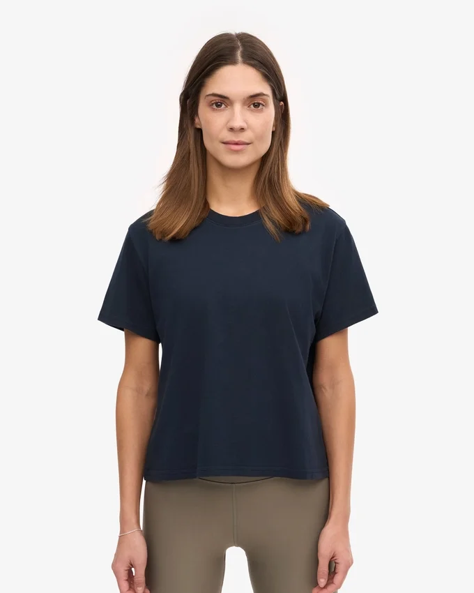 Ekologisk boxig kort T-shirt – marinblå