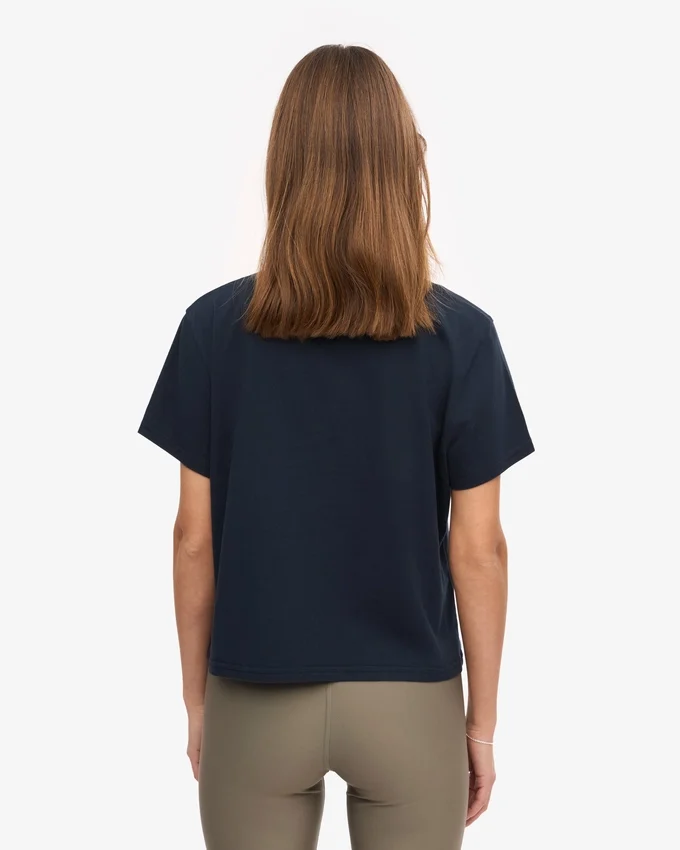 Ekologisk boxig kort T-shirt – marinblå