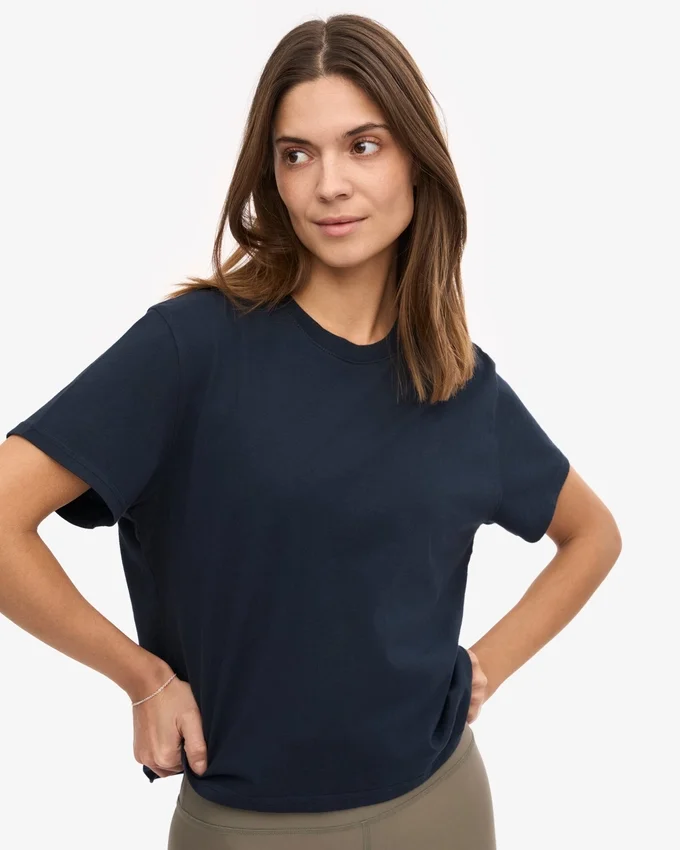 Ekologisk boxig kort T-shirt – marinblå