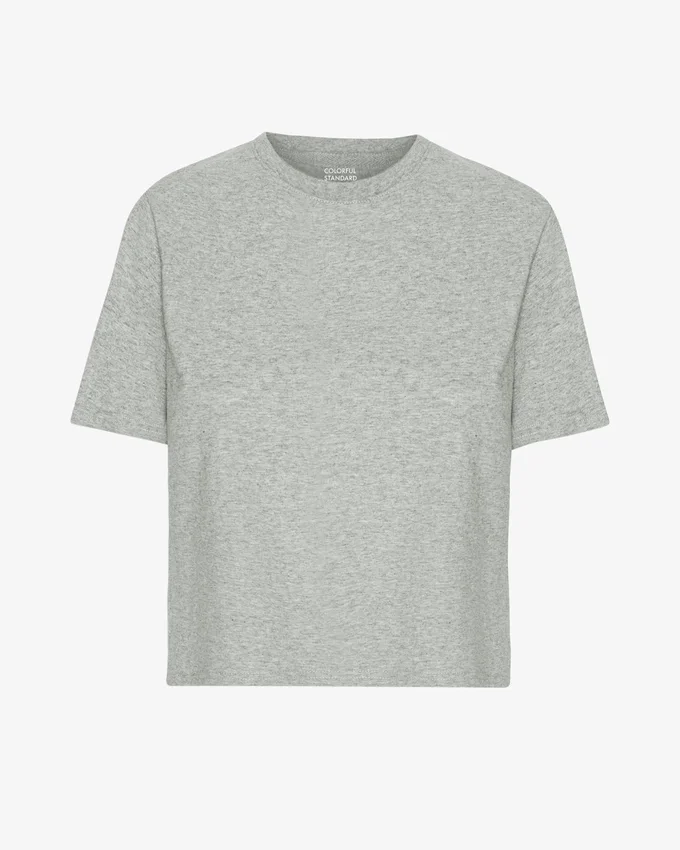 Ekologisk boxig kort T-shirt – melerad grå