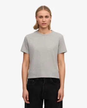 Ekologisk boxig kort T-shirt – melerad grå