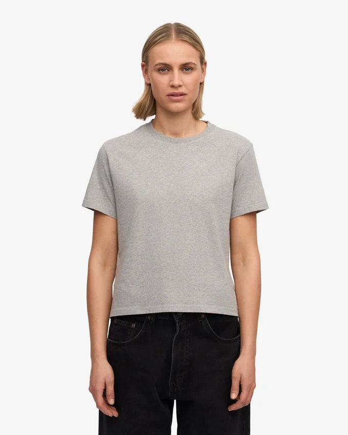 Ekologisk boxig kort T-shirt – melerad grå