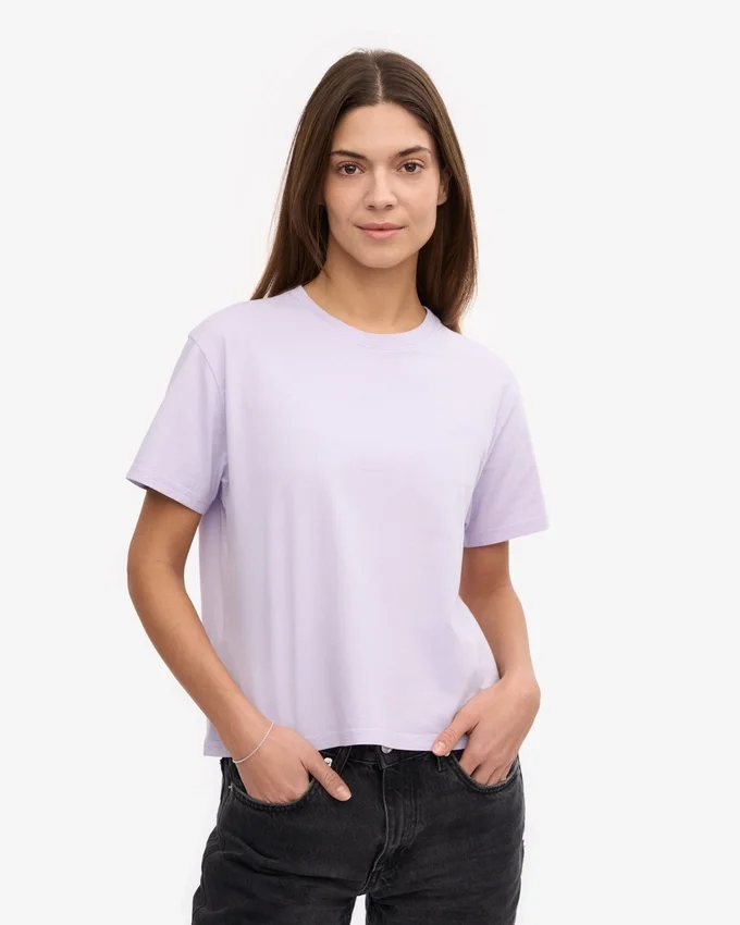 Ekologisk boxig kort T-shirt – mjuk lavendel