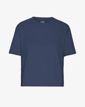 Ekologisk boxig kort T-shirt – petrolblå