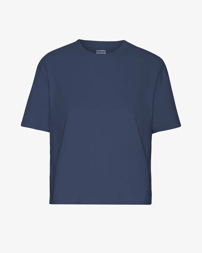Ekologisk boxig kort T-shirt – petrolblå