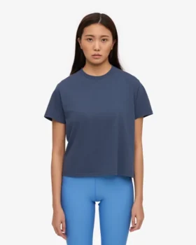Ekologisk boxig kort T-shirt – petrolblå
