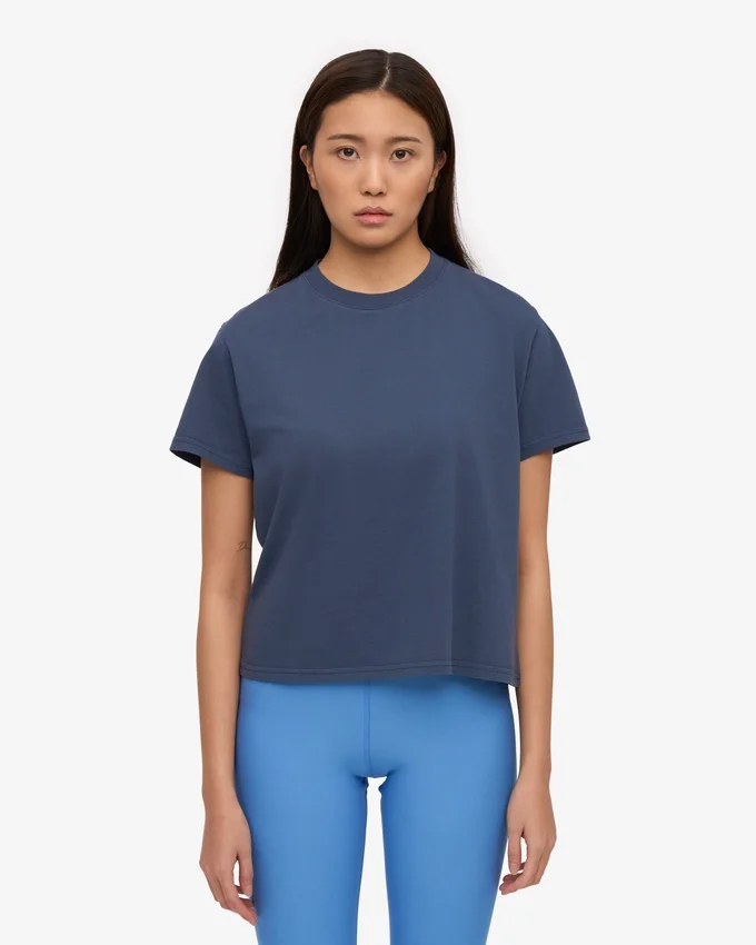 Ekologisk boxig kort T-shirt – petrolblå