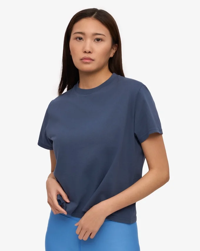 Ekologisk boxig kort T-shirt – petrolblå