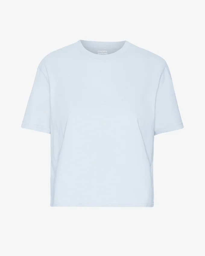 Ekologisk boxig kort T-shirt – polarblå
