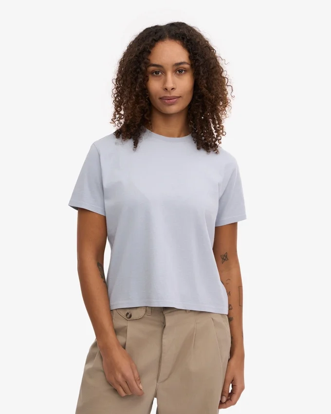 Ekologisk boxig kort T-shirt – polarblå