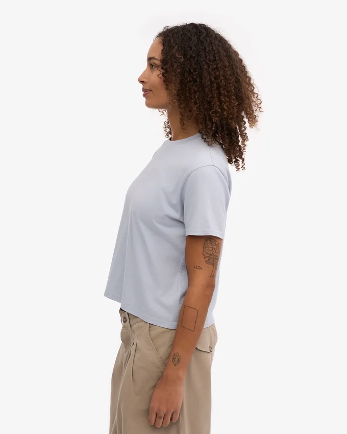 Ekologisk boxig kort T-shirt – polarblå