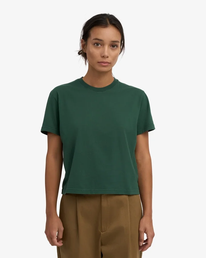 Ekologisk boxig kort T-shirt – smaragdgrön
