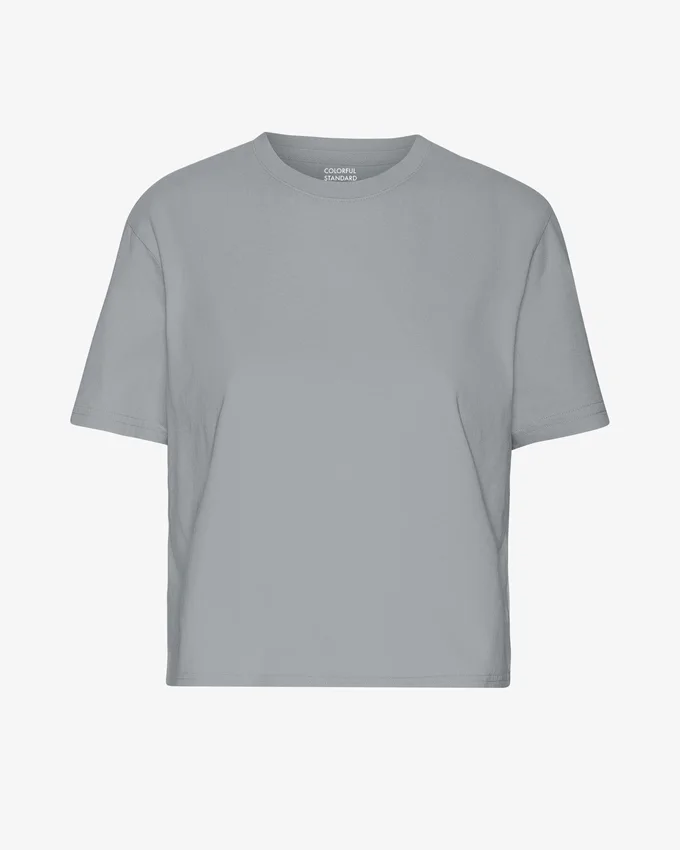 Ekologisk boxig kort T-shirt – stålblå