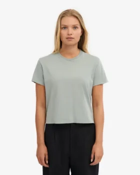 Ekologisk boxig kort T-shirt – stålblå