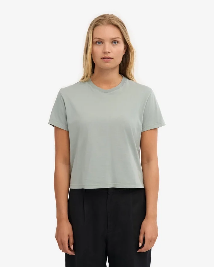 Ekologisk boxig kort T-shirt – stålblå