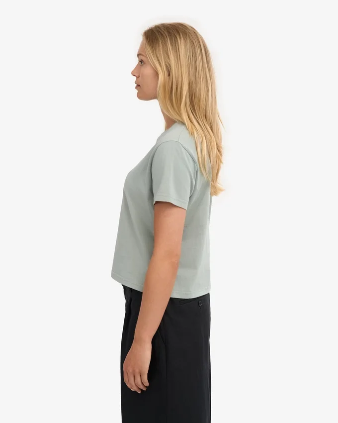 Ekologisk boxig kort T-shirt – stålblå