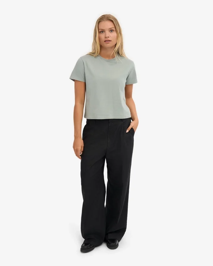 Ekologisk boxig kort T-shirt – stålblå