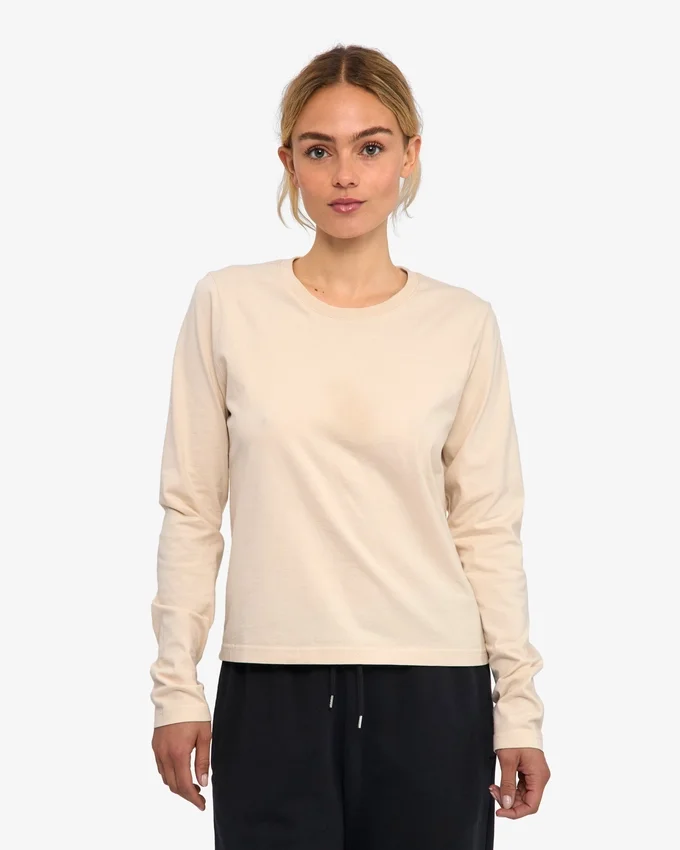 Ekologisk dam-T-shirt med långa ärmar – elfenbensvit