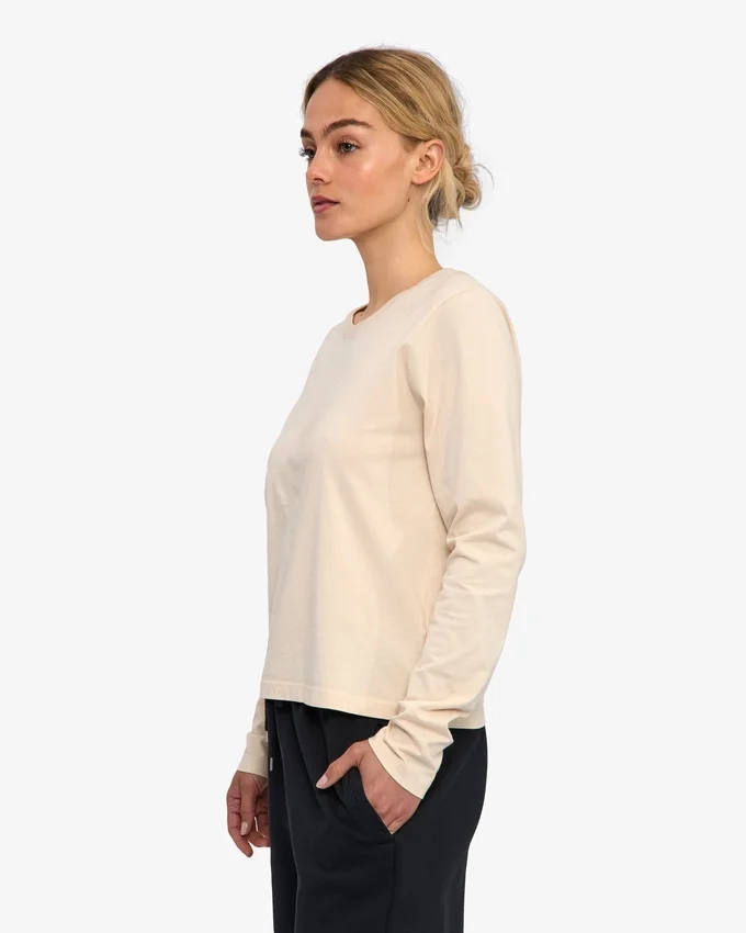 Ekologisk dam-T-shirt med långa ärmar – elfenbensvit