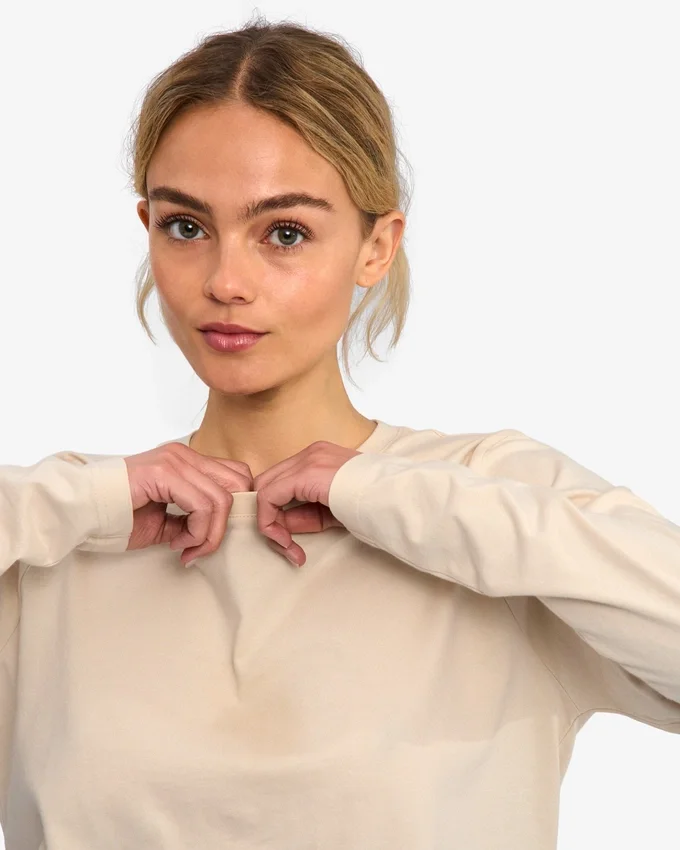 Ekologisk dam-T-shirt med långa ärmar – elfenbensvit