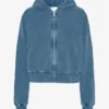 Ekologisk kort hoodie med dragkedja – blekt indigo