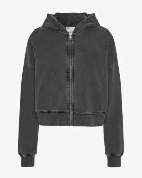 Ekologisk kort hoodie med dragkedja – blekt svart