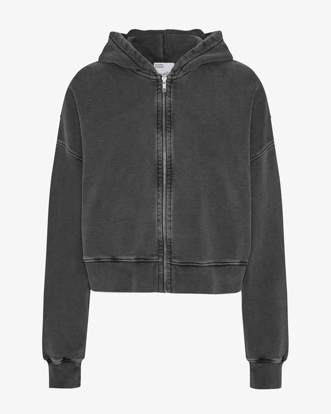 Ekologisk kort hoodie med dragkedja – blekt svart