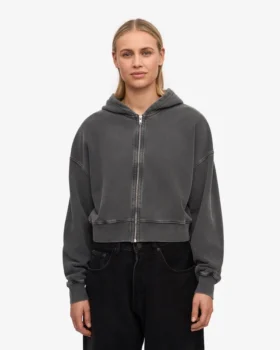 Ekologisk kort hoodie med dragkedja – blekt svart